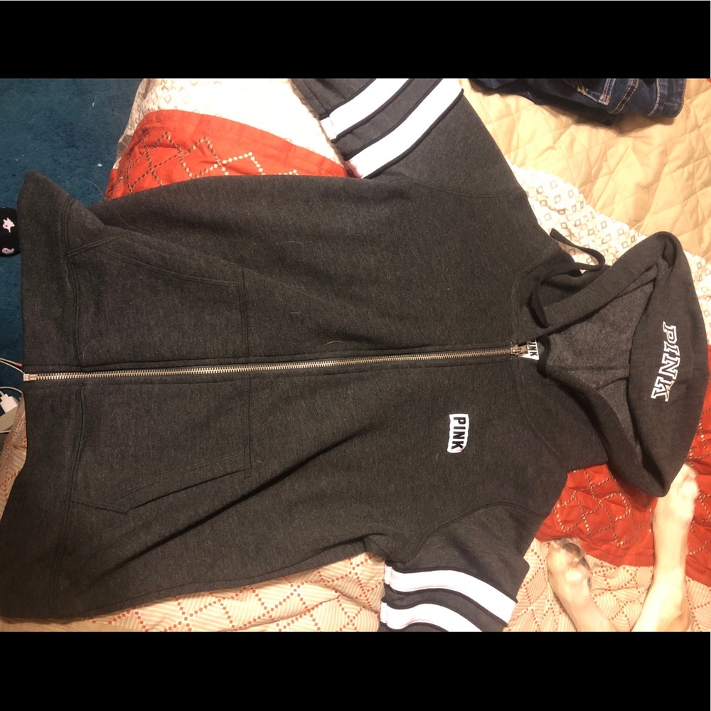 Grey PINK zip up hoodie Size Small